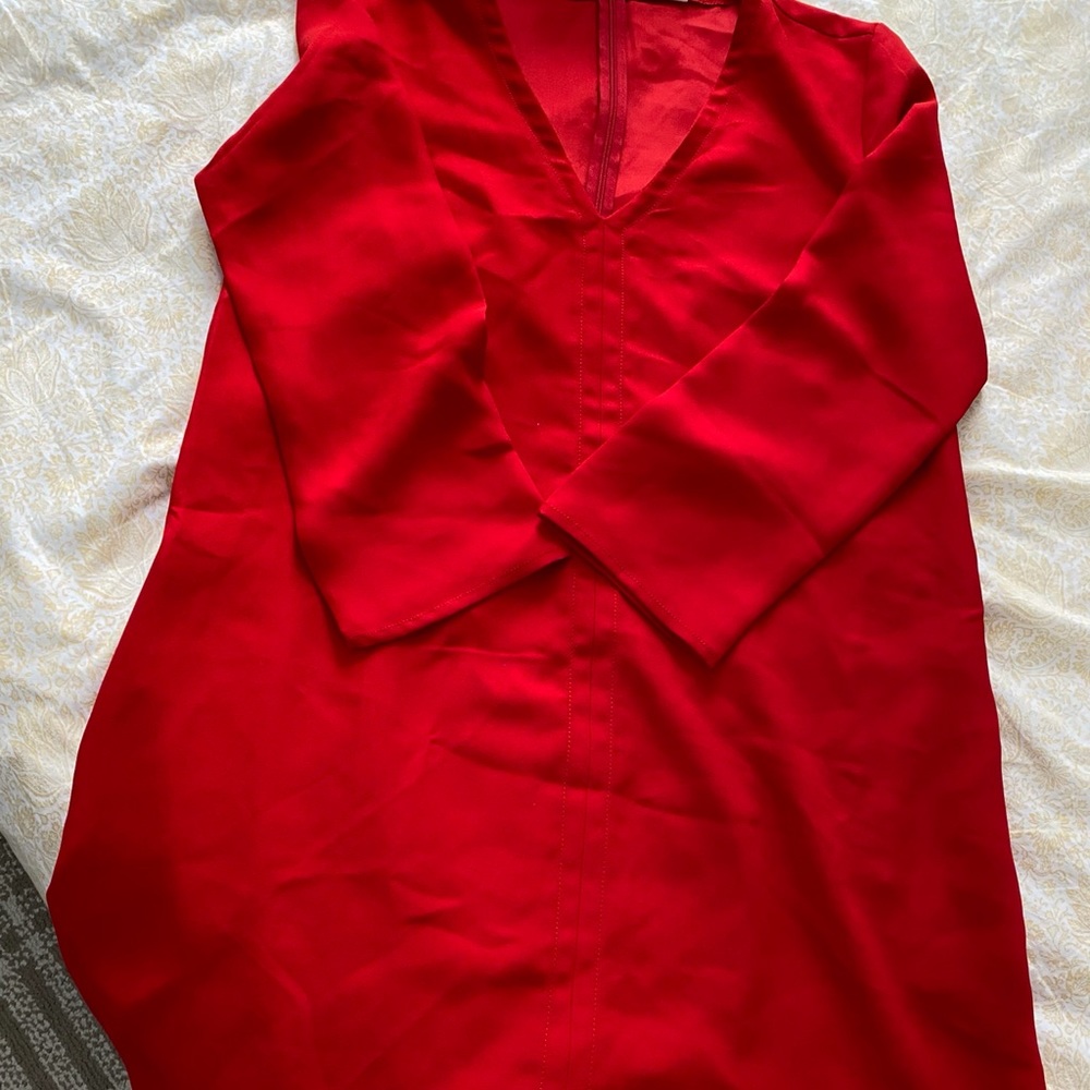 Bright red shift dress